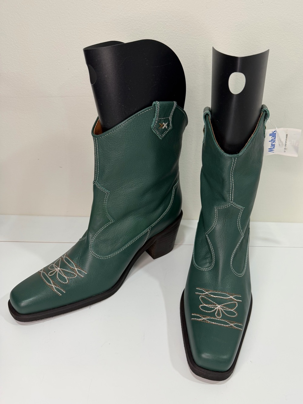 Free People The Wandering Green Leather Western Cowboy Boots Size 8 NWT